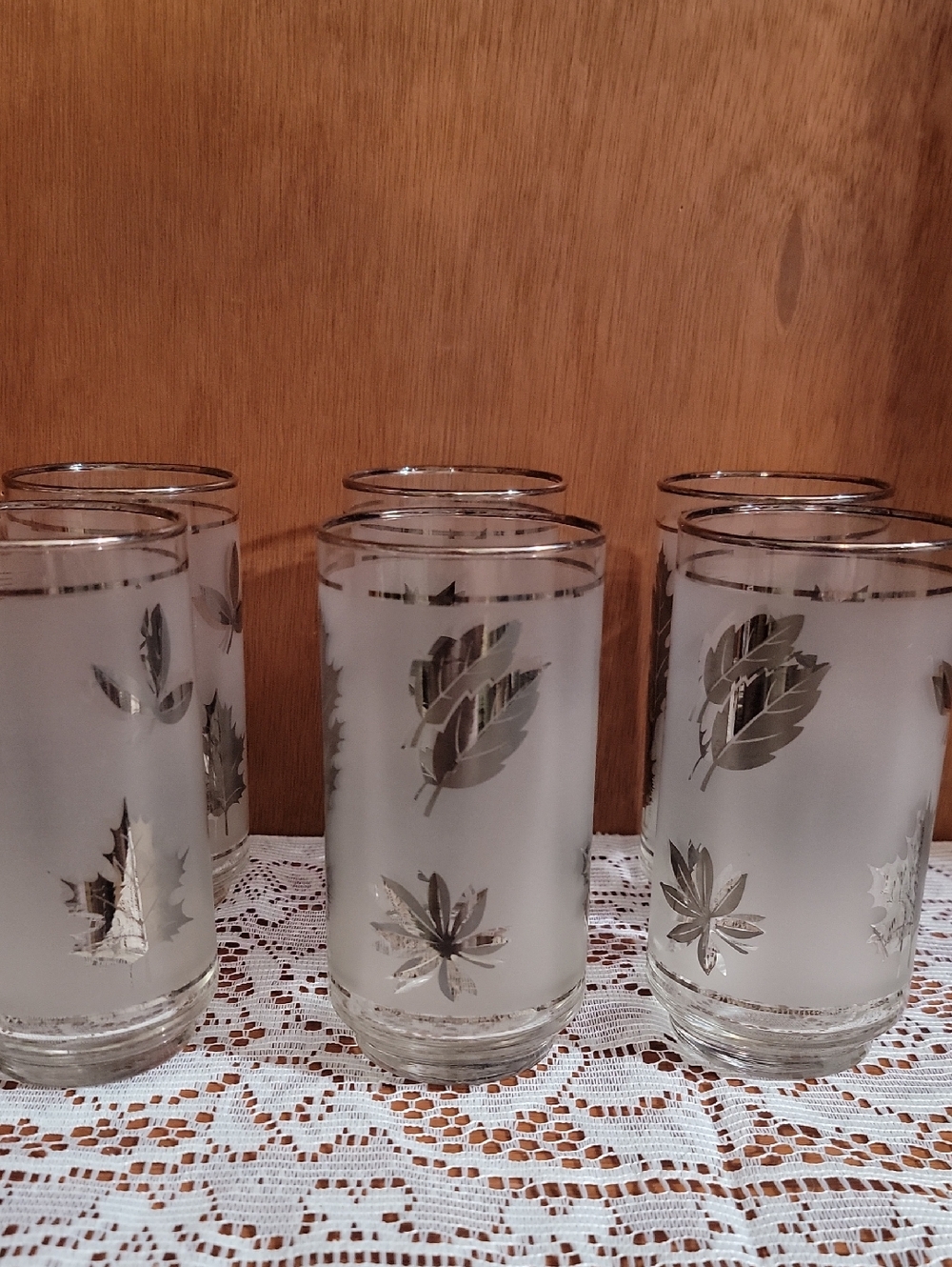 Libbey Highball Frosted Glass Tumblers with Silver Leaf Motif - Set of 6